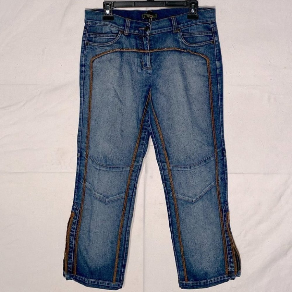 Vintage 90s Request Relaxed Fit Cropped Capri Jeans With Brown Stitching 9